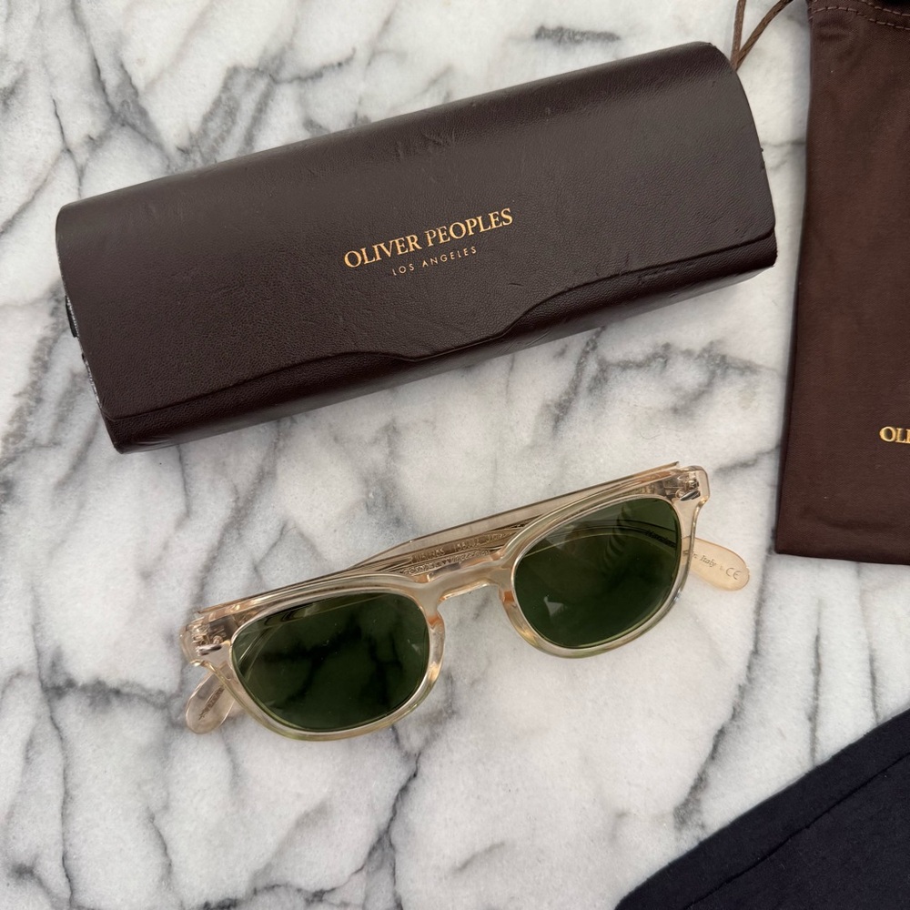 Oliver Peoples Sheldrake Sun - Clear Frame Sunglasses with Green Lenses - Picture 10 of 12